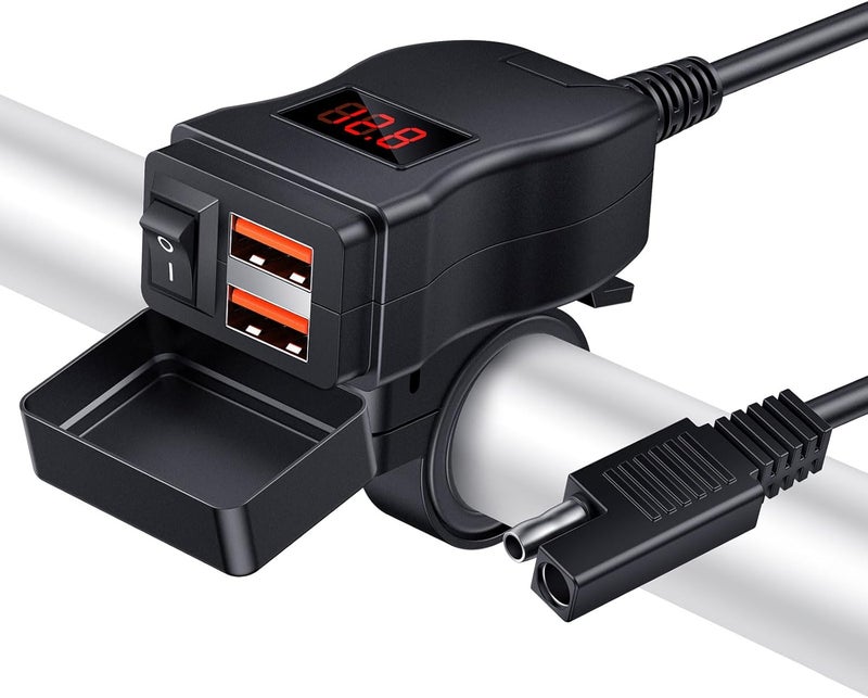 Randpow Motorcycle USB Charger(36W), Dual USB Motorcycle Phone Charger Port, SAE Adapter with ON/Off Switch & LED Voltage Monitor, Suitable for Dirt Bike, ATV (Red) - Image 1